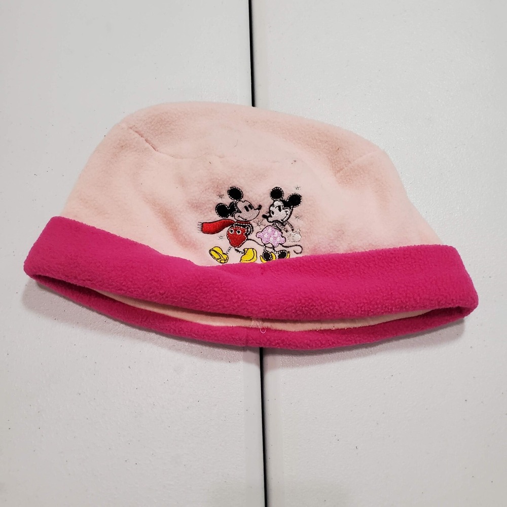 Disney Girls Hat OS Pink Fleece Christmas Winter Mickey‎ Minnie Embroidered